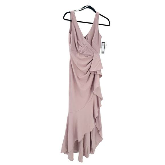 Betsy Adam Aqua Cascade Ruffle Maxi Gown Sleeveless Rose Pink Size 4 NWT - Picture 1 of 11